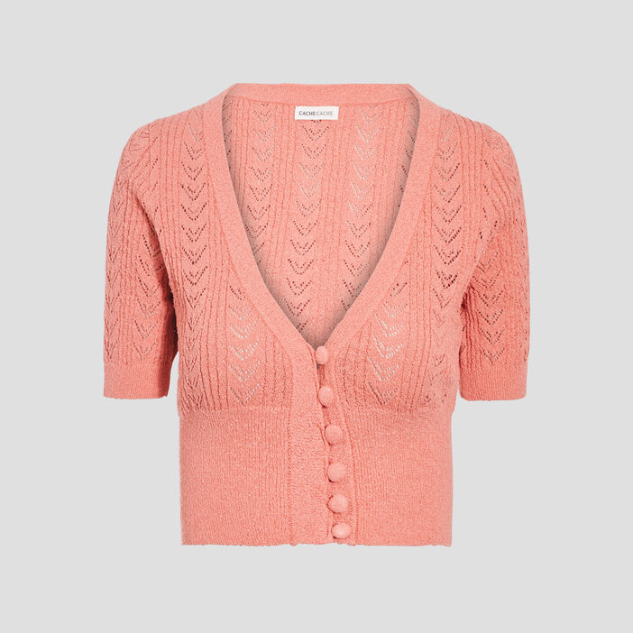 Gilet court boutonné rose saumon femme