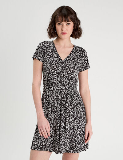 Robe évasée boutonnée noir femme