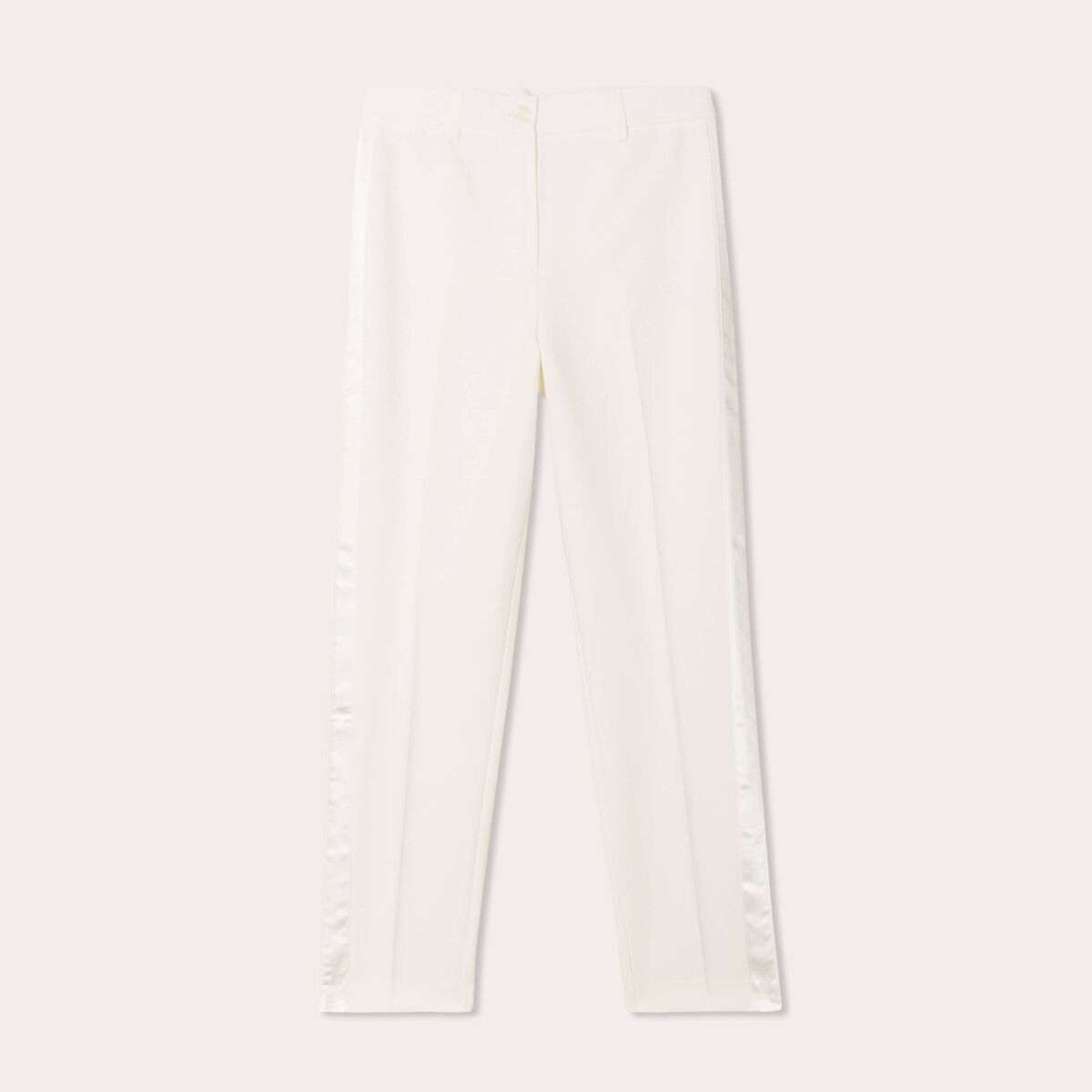 Pantalon carotte bandes satin ecru femme
