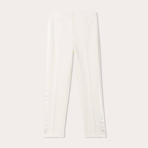 Pantalon carotte bandes satin ecru femme