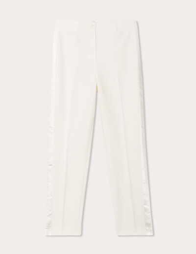 Pantalon carotte bandes satin ecru femme