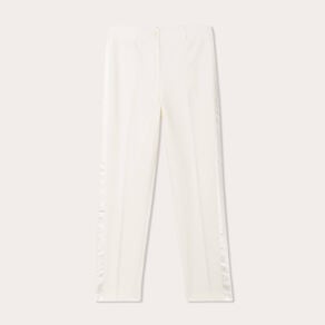 pantalon carotte bandes satin ecru femme Pantalon carotte bandes satin ecru femme