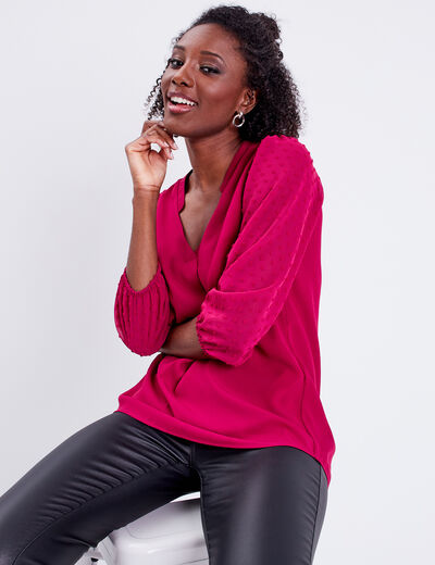 Blouse manches 3/4 rouge foncé femme