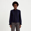 Blouse droite col montant dentelle bleu marine femme