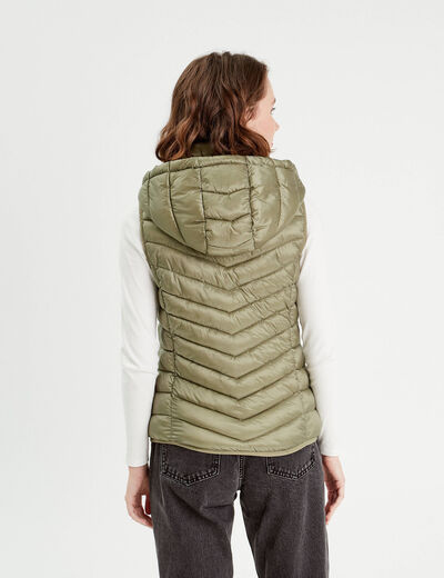 Doudoune sans manches capuche vert kaki femme
