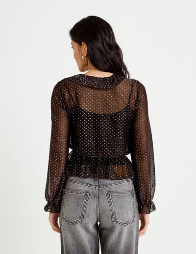 Blouse d&eacute;collet&eacute; manches longues marron fonc&eacute; femme