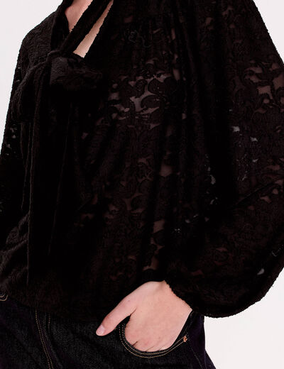 Blouse col lavalli&egrave;re noir femme