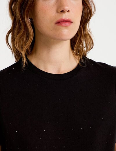 T-shirt &agrave; strass manches courtes noir femme