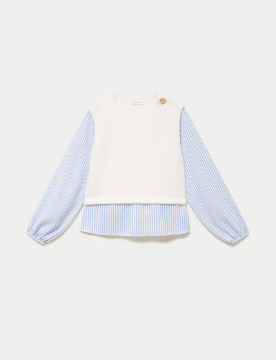 Pull chemise 2-en-1 ecru femme