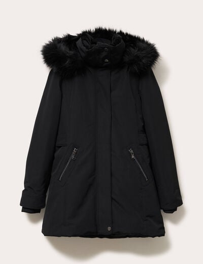 Parka &agrave; capuche fausse fourrure noir femme