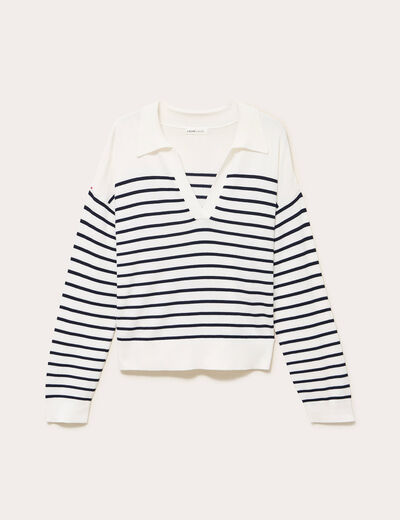 Pull fin manches longues encolure bateau bleu marine femme