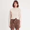 Pull col montant avec torsades sable femme
