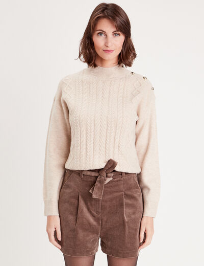 Pull col montant avec torsades sable femme