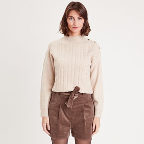 pull col montant avec torsades sable femme Pull col montant avec torsades sable femme