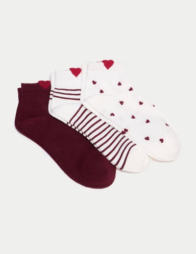 Lot de 3 paires de chaussettes fantaisie bordeaux femme