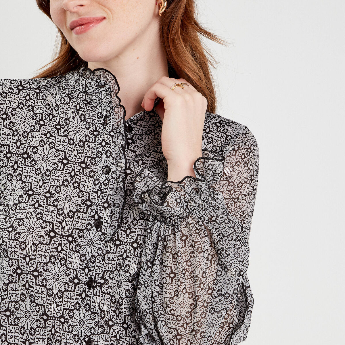Blouse avec volants noir femme