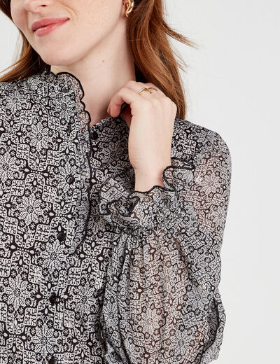 Blouse avec volants noir femme