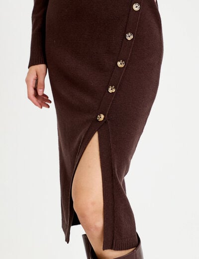 Robe pull ajust&eacute;e manches longues marron fonc&eacute; femme