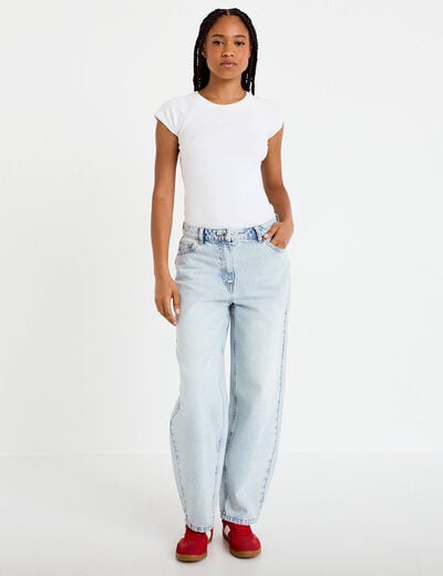 Jean barrel cropped taille standard denim bleach femme