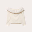 T-shirt col bardot fausse fourrure ecru femme