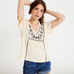 Blouse col v manches courtes ecru femme