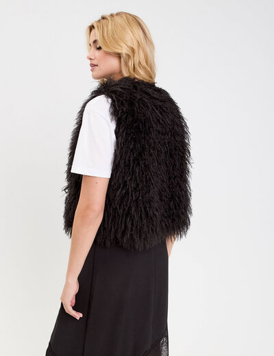 Gilet court sans manches fausse fourrure noir femme