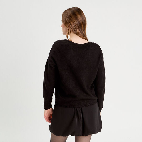 pull manches longues col en v noir femme Pull manches longues col en V noir femme