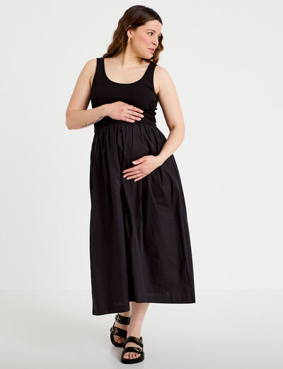 Robe longue &eacute;vas&eacute;e bi-mati&egrave;re noir femme