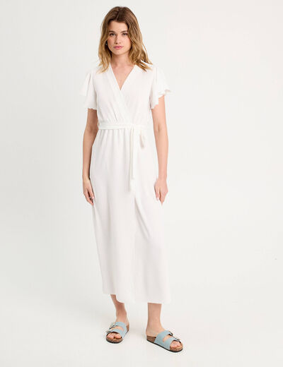 Robe longue évasée cache-coeur ecru femme