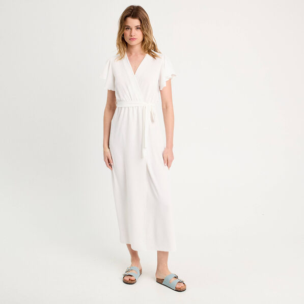 robe longue evasee cache coeur ecru femme Robe longue évasée cache-coeur ecru femme