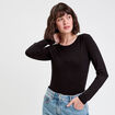 T-shirt uni &agrave; manches longues noir femme
