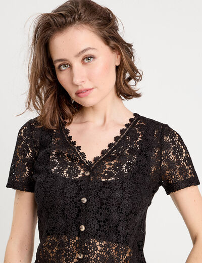 Gilet macramé boutonné noir femme