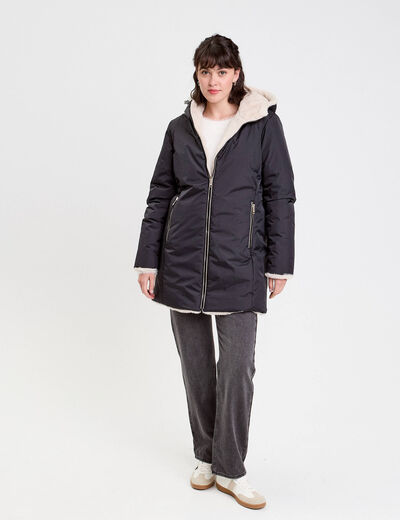 Parka réversible à capuche noir femme