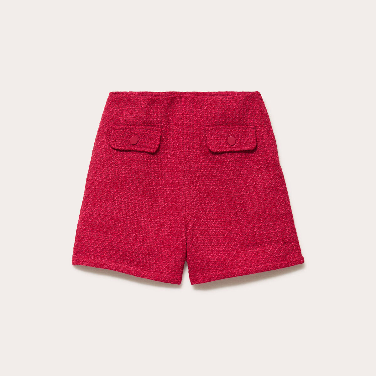 Short tweed taille haute rouge clair femme