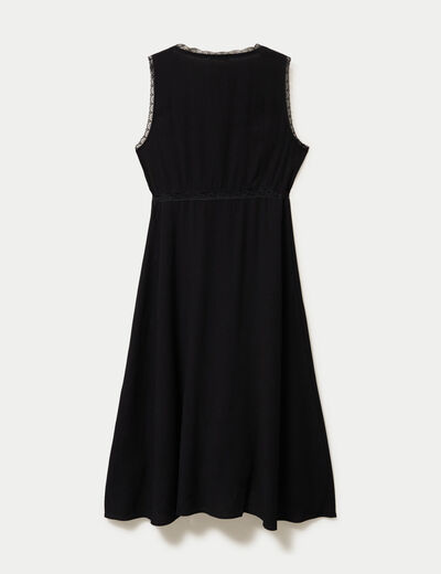 Robe longue droite sans manches col v noir femme