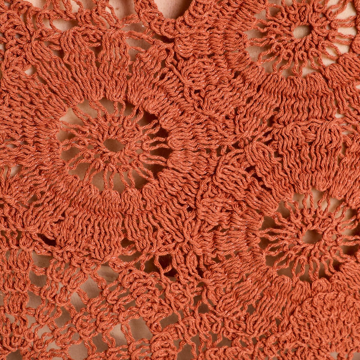 Pull ajouré effet crochet terracotta femme