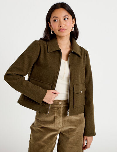 Veste zipp&eacute;e vert kaki femme