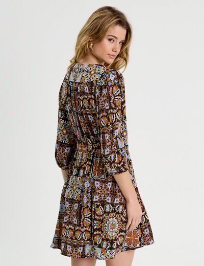 Robe évasée manches 3/4 noir femme