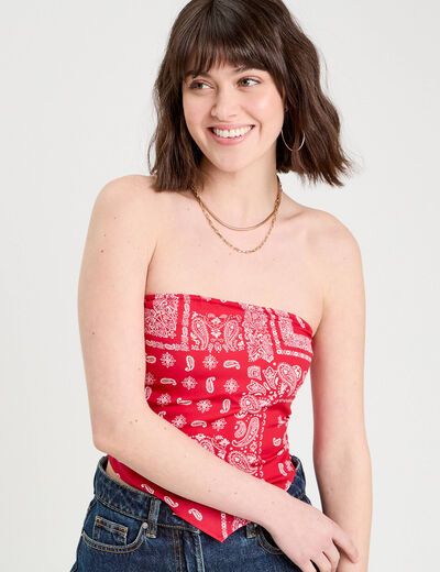 Crop top bandeau rouge femme