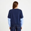 Sweat bi-mati&egrave;re manches longues bleu marine femme