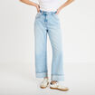 Jeans droit &agrave; revers denim triple stone femme