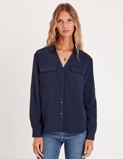 Chemise manches longues bleu marine femme