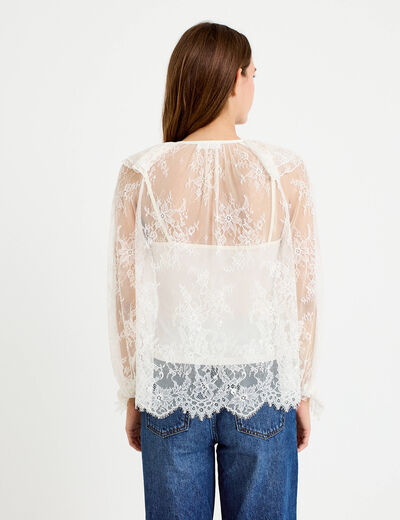 Blouse manches longues en dentelle ecru femme