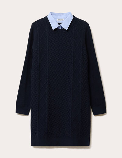 Robe pull col 2-en-1 bleu marine femme