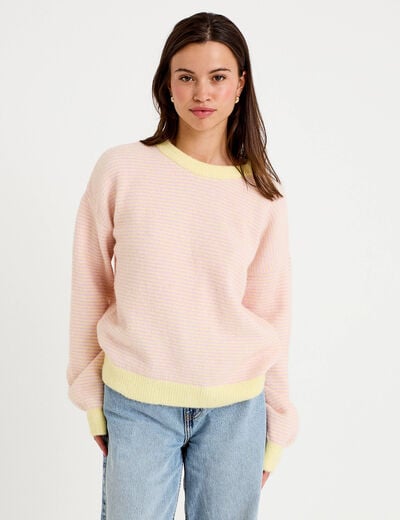 Pull ample col rond manches longues rose clair femme