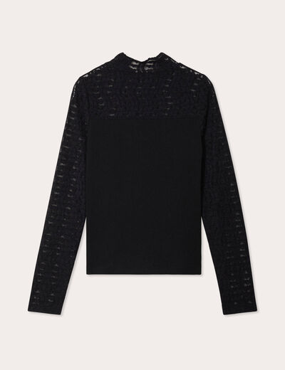 T-shirt col montant noir femme