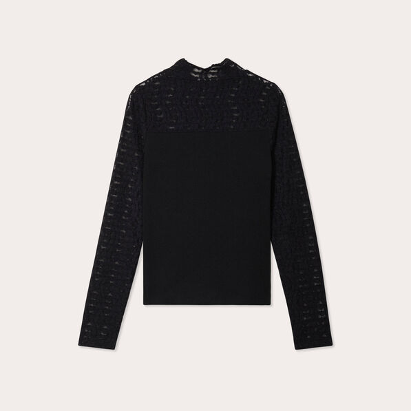 T-shirt col montant noir femme
