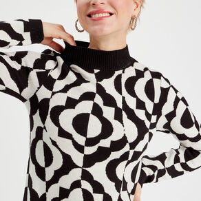 Robe pull droite col montant blanc femme