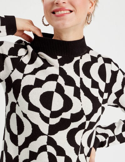 Robe pull droite col montant blanc femme