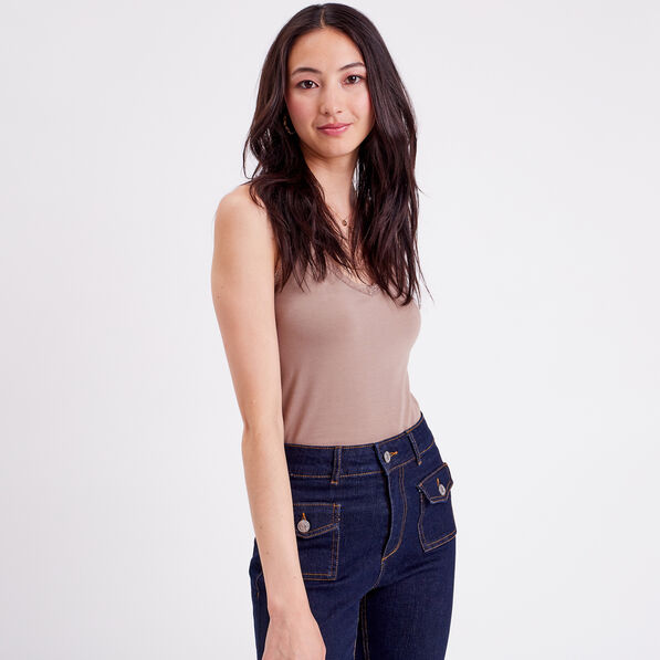 Débardeur liserés dentelle marron femme